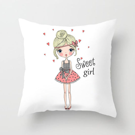 HKM-864339 Cartoon Pretty Girl Pillow Cushion Cover in Peach Skin – 45x45cm, Multiple Colors Available