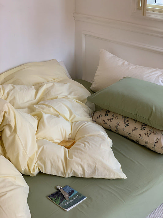 HKM-864595 Cotton Plain Color Cottage Bedding Set - Multiple Sizes Available