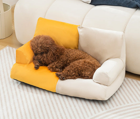 HKM-867859 Navy Blue and Beige Double Stitch Pet Sofa with High Backrest for Comfortable Rest