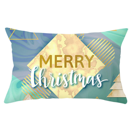 HKM-868115 Blue Series Christmas Peach Skin Waist Pillowcase - Landscape Design, 30x50cm