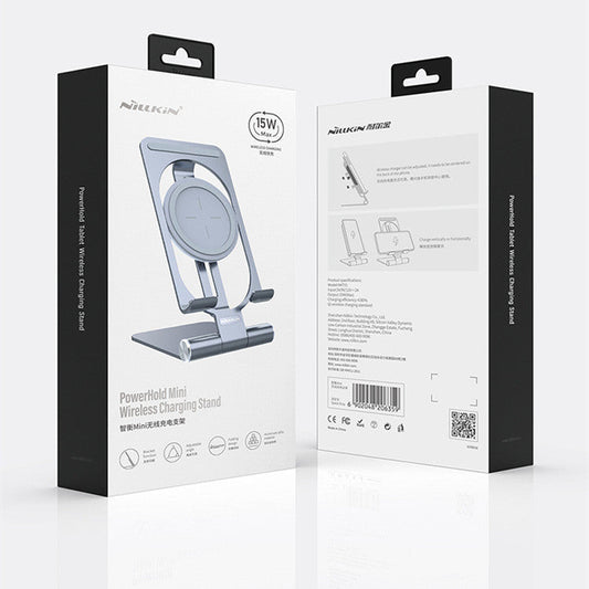 HKM-868947 Universal Wireless Charging Stand - Aluminum Alloy, Simple Style, Silver and Gray Finish