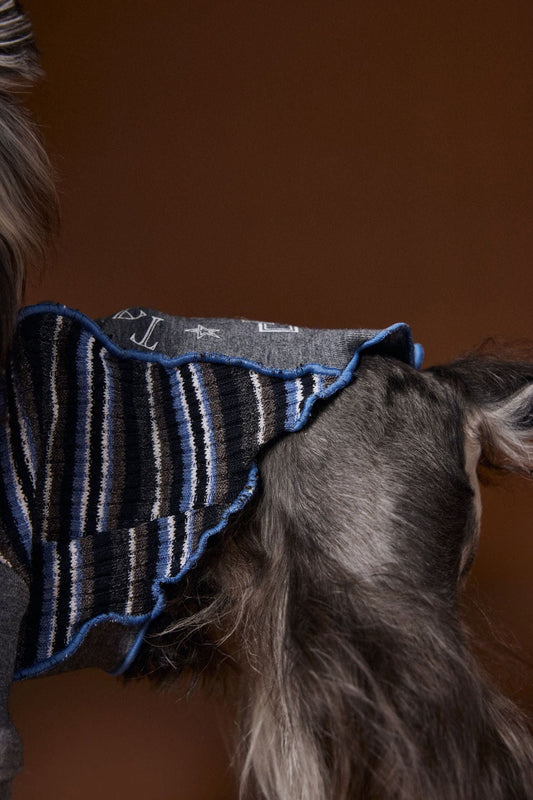HKM-873811 Striped Zipper Sweater for Pets in Blue and Brown - XS to XXL Sizes Available