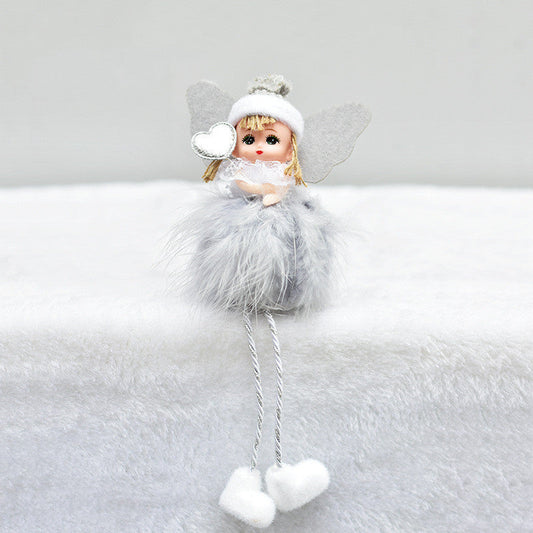 HKM-875603 Handmade Feather Angel Pendant Christmas Decoration in White, Red, Pink, and Gray - Gift Box Included
