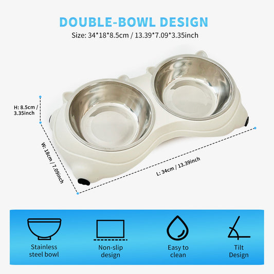 HKM-876499 Double Stainless Steel Pet Bowl Set in Macaron Colors with Non-Slip Base for Cats and Dogs, Easy to Clean and Ideal for Indoor/Outdoor Use
