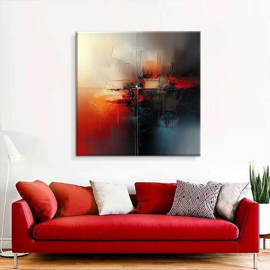 HKM-876563 Handmade Modern Abstract Oil Painting on Canvas - Red Square Wall Art for Home Decoration