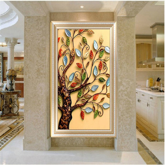HKM-877779 5D Diamond Painting Kit - Fortune Tree Design, Frameless Canvas Art, Multiple Sizes Available