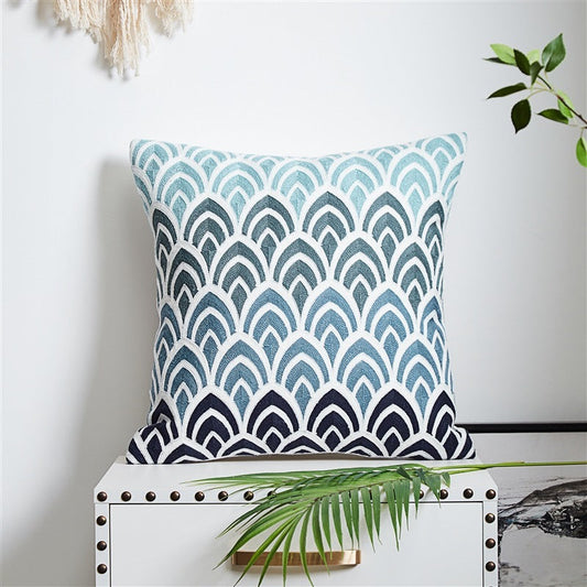 HKM-878995 Mediterranean Style Cotton Canvas Pillow with Landscape Pattern for Living Room and Outdoor Use
