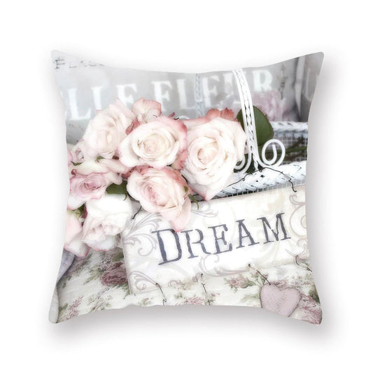HKM-880147 Watercolor Flower Cushion Cover - 45x45cm Peach Skin Pillow for Home Décor