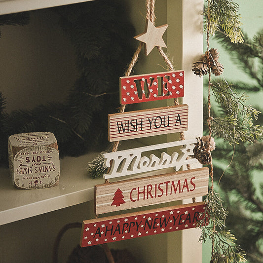 HKM-880211 Wooden Christmas Blessing Wall Decoration - Rustic Holiday Home Décor