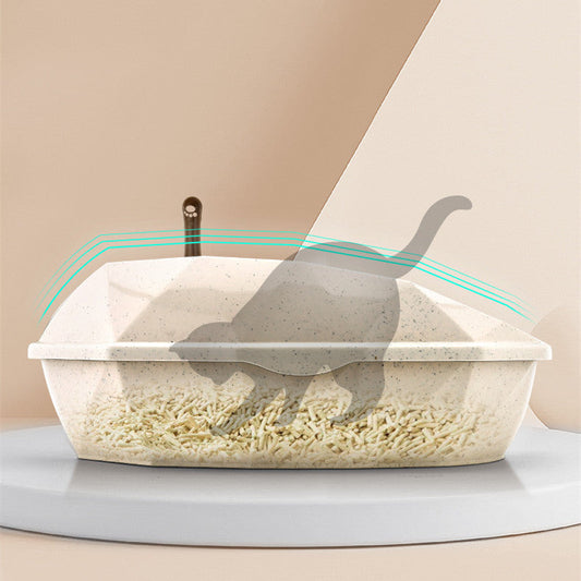 HKM-880915 Diamond-Shaped Semi-Enclosed Plastic Cat Litter Box with Shovel - Stylish Design in Multiple Colors