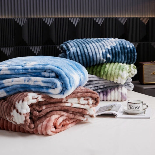 HKM-881235 Striped Tie-Dye Milk Fiber Fleece Blanket Cover in Multiple Sizes and Colors