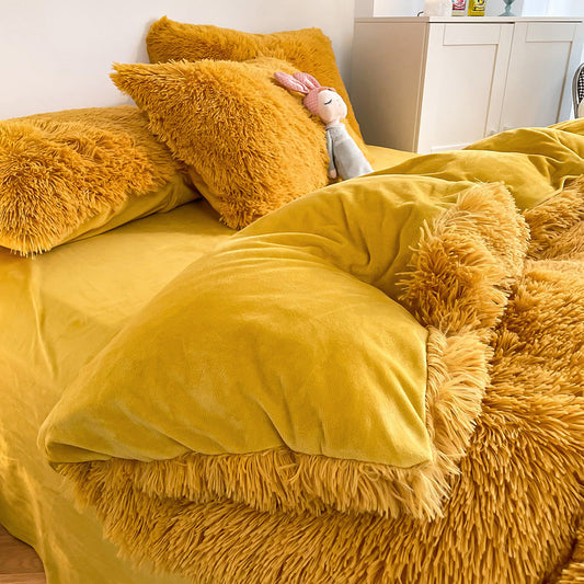 HKM-884371 Mink Fur Fabric Coral Fleece Bedding Set - 4-Piece for 1.5m, 1.8m, and 2.0m Beds