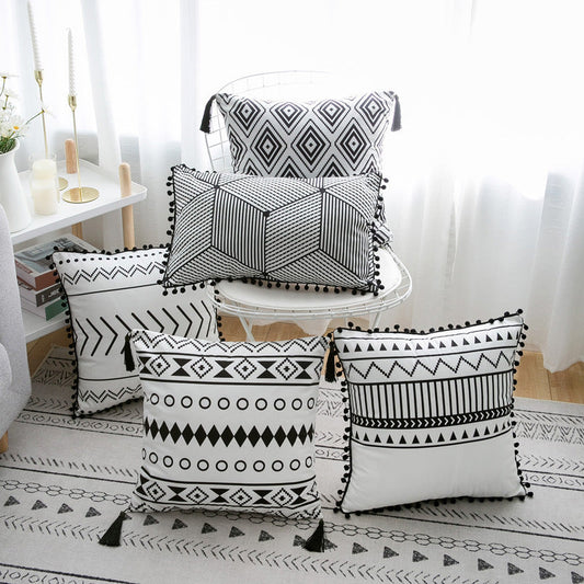 HKM-884755 Nordic Geometric Patterned Cushion Cover in Blended Fabric - 45cm x 45cm / 30cm x 60cm
