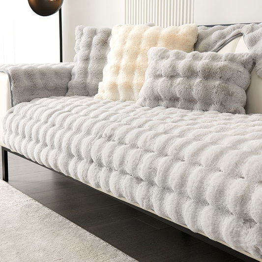 HKM-889939 Plush Fleece Sofa Cushion, Solid Color Dust Cover for Home Use