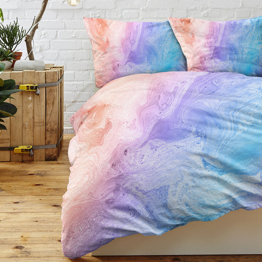 HKM-890451 Rainbow Glitter Ombre 3-Piece Duvet Cover Set in Chic Purple, Blue, and Green Pastel with Pillow Shams - Soft Microfiber Design