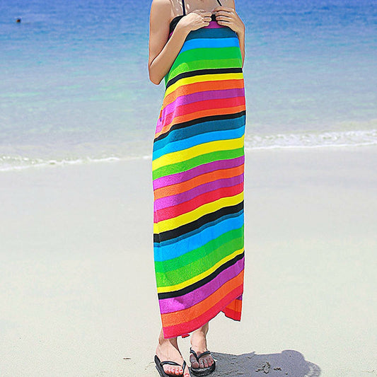 HKM-890707 Extra Large Microfiber Lightweight Beach Towel - Quick Dry Multicolor Rainbow Design, 150x70cm