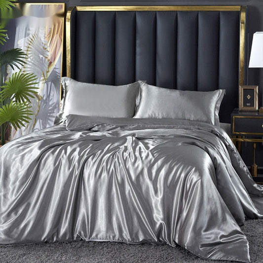 HKM-891091 Double-Sided Silk Satin Quilt Cover Bed Sheet Set in Multiple Sizes and Colors