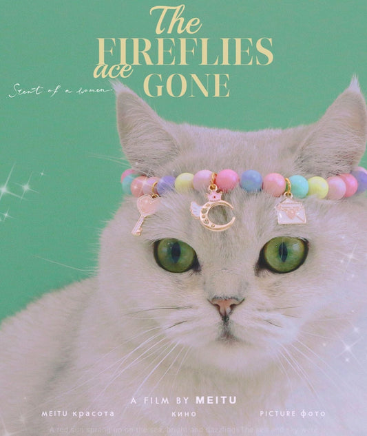 HKM-891155 Colorful Pearl Dream Moon Headdress and Meteor Rabbit Collar with Necklace and Bracelet - Seasonal Accessory for Pets
