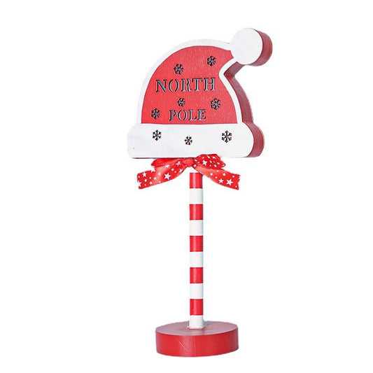 HKM-891731 Christmas Decorative Light Sign - Wooden Stop Signs and North Pole Designs for Holiday Home Decor