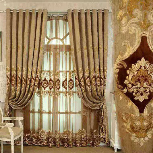 HKM-893139 Double-Sided Chenille Velvet Embroidered European Curtain - 2.7M Length