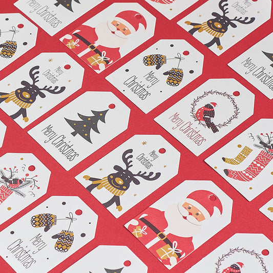 HKM-894867 Colorful Christmas Decoration Hanging Cards – Set of 50 Paper Ornaments in Various Festive Designs