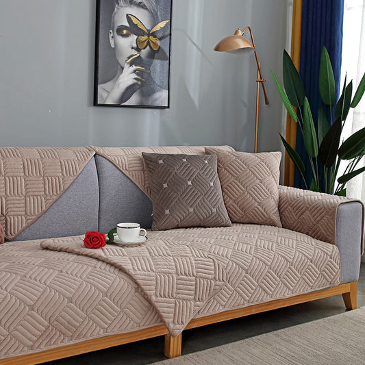 HKM-895059 Thick Plush Sofa Cushion Cover for Autumn and Winter, Non-Slip Polyester Fabric