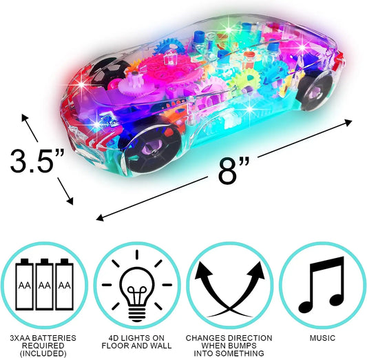 HKM-896851 Transparent Light-Up 3D Racing Car Toy for Kids, Mechanical Gear Push Toy, Ages 2-13