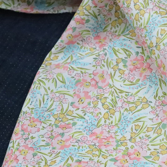 HKM-901331 Soft Cotton Twill Fabric with Pink and Green Floral Print - 145cm Width, 1m Length