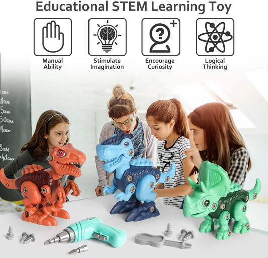 HKM-905747 Electric Drill Take Apart Dinosaur Toys Set for Kids - Educational Building Construction Play Set, Age 2 to 13