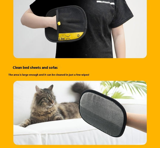 HKM-907027 Pet Static Hair Removal Gloves for Easy Pet Grooming and Cleaning - 24x16cm Mesh and Brushed Fabric, Black/Yellow