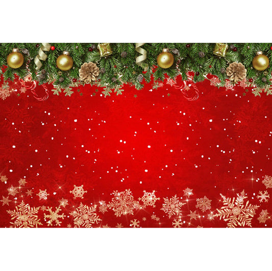 HKM-908371 Christmas Red Wall Background with Snowflake Design for Photography - 120x80cm Fabric