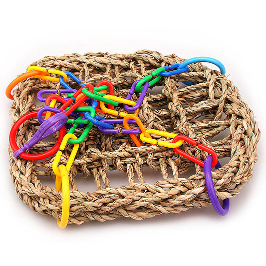 HKM-909331 Wooden Parrot Swing with Metal and Plastic Rings for Birds