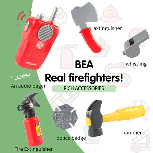 HKM-909651 Firefighter Pretend Play Set with Uniform and Safety Tools for Kids 5 Years and Up