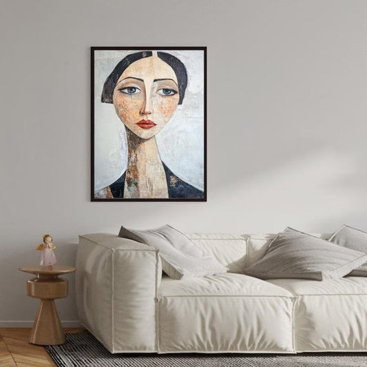 HKM-911635 Hand-Painted Vintage Abstract Female Portrait Canvas Art for Living Room, Bedroom, and Home Decor
