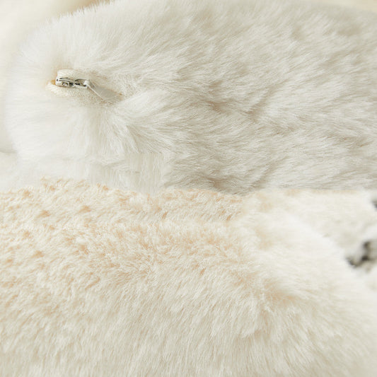 HKM-911827 Double-Sided Plush Rabbit Hair Lumbar Pillow - 30x60cm Rice White Rectangular Support Pillow