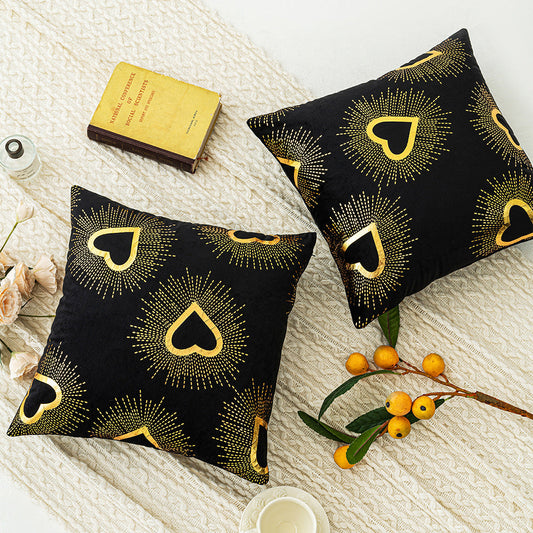 HKM-916115 Black Velvet Printed Heart Pillow - Love Design, 45x45cm, Coreless, American Style