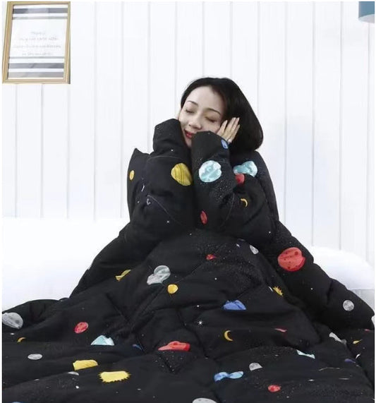 HKM-917779 Warm Anti-Kick Quilt with Sleeved Thick Shoulder Pad for Winter Comfort, 150x200 cm, Cool Fiber Fabric