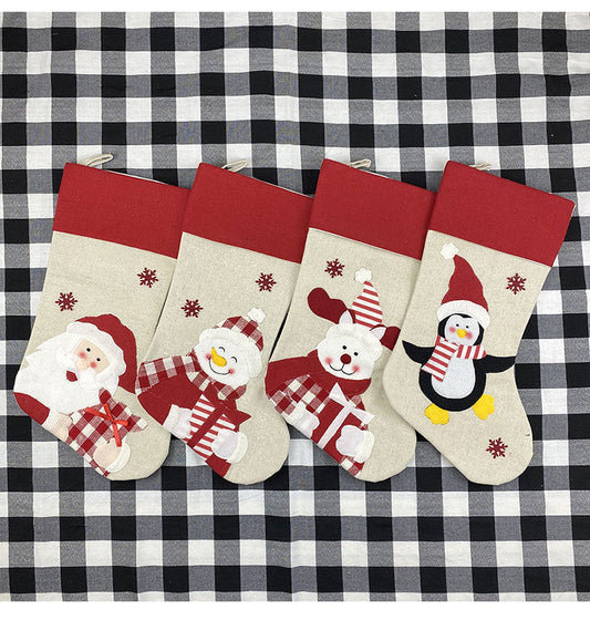 HKM-921363 Christmas Socks Pendant - Non-Woven Velvet and Linen Cloth, 47cm Tall, 22cm Opening