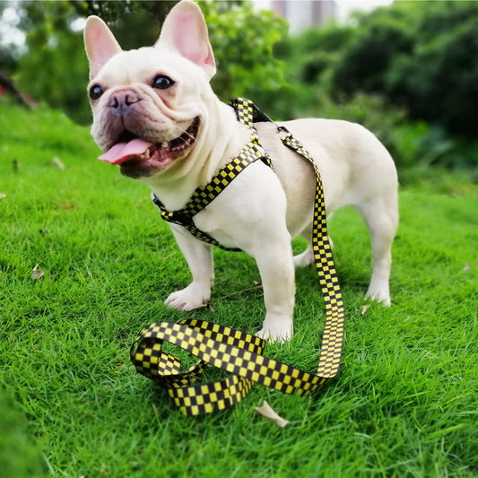HKM-924563 Adjustable Plaid Chest and Back Dog Harness with 150cm Leash