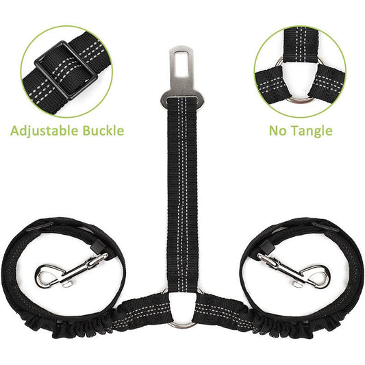 HKM-925203 Double-Ended Pet Car Seat Belt with Traction Rope for Two Pets