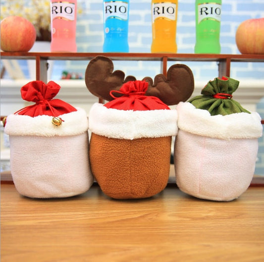 HKM-933715 Christmas Themed Santa Snowman Gift Bag for Apples and Candy - Multi-Color Cloth Decoration