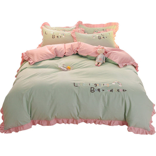 HKM-934099 Brushed Cotton Summer Cartoon Quilt Set - 4-Piece Bedding Collection for 1.5m to 2.0m Beds