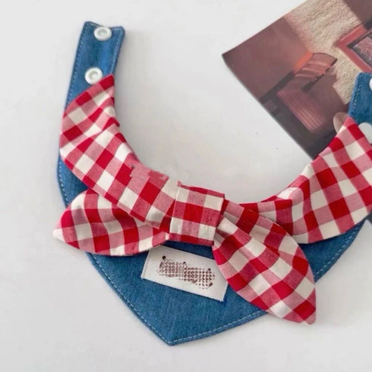 HKM-934995 Western Denim Bow Scarf for Pets - Spring and Autumn Style