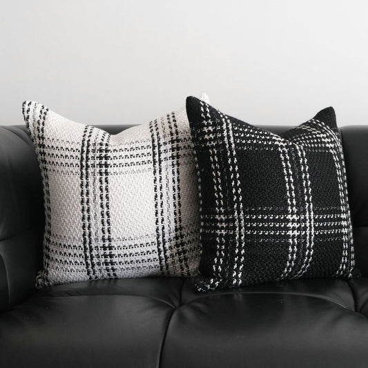 HKM-936531 Modern Simple Coarse Knitted Black and White Checkered Throw Pillowcase - 45x45cm, 30x50cm, 50x50cm Options