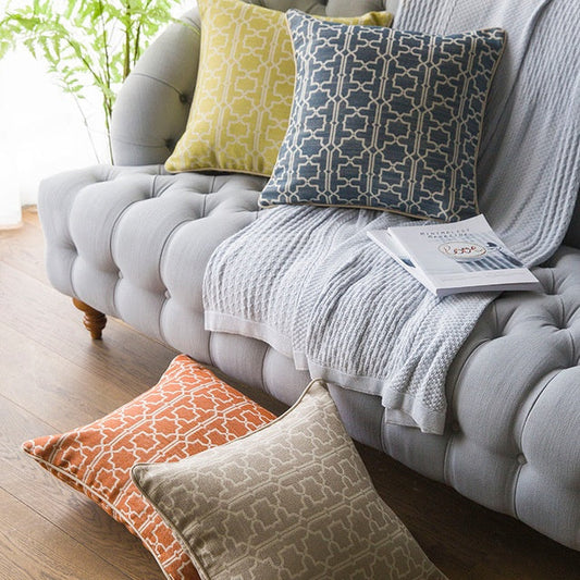HKM-936851 American Living Room Throw Pillow - Cotton Cushion Cover, 50x50cm, Beige, Orange, Yellow, Green, Sky Blue, Dark Blue