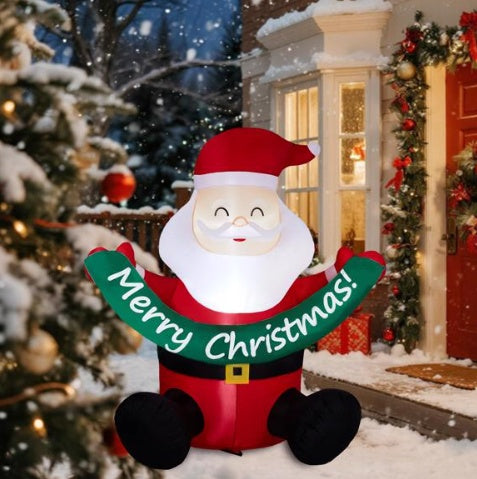 HKM-936851 Jolly Santa 5.8FT Inflatable Yard Decoration with LED Lights for Christmas Celebrations