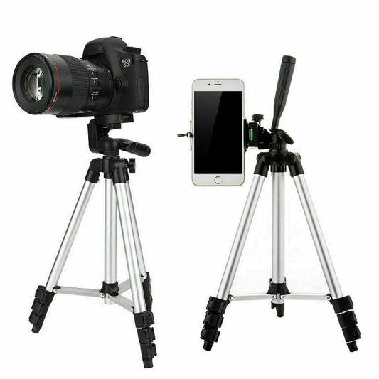 HKM-939091 Portable Aluminum Tripod Stand with Universal Smartphone Holder and 360-Degree Swivel Head, Ideal for Live Streaming and Photography