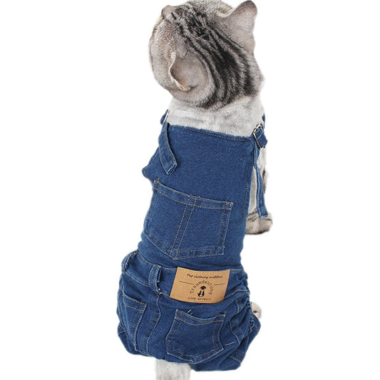 HKM-940371 Washed Denim Pet Overalls for Casual Style - Available in Multiple Sizes