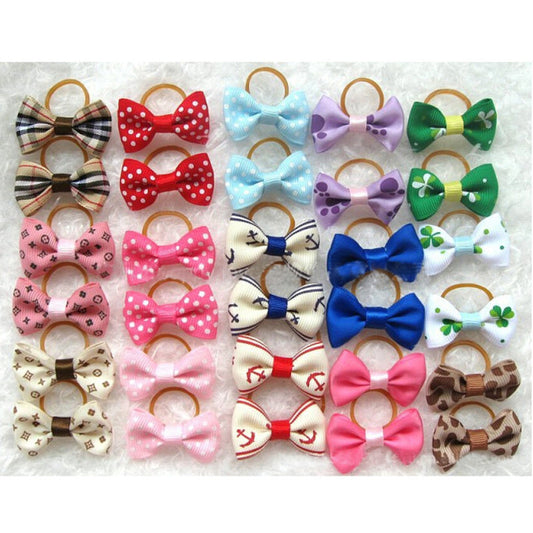 HKM-940691 Assorted 20pcs Double-Layer Pet Hair Bows – 3x4cm Size in Vibrant Colors