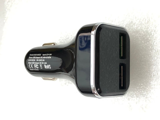 HKM-941203 Dual Port Car Charger with Display, Supports Quick Charge, Intelligent Voltage and Current Measurement, Black